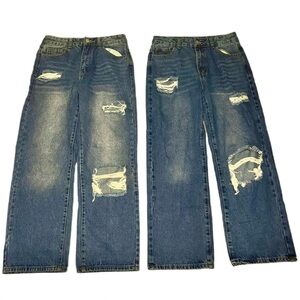 SHEIN Petite M Distressed Wide Leg Jeans Bundle of 2 – Medium Wash